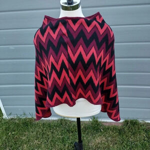 Missoni Vintage Heavy Knit Multicolor Zig Zag Poncho Italy OS